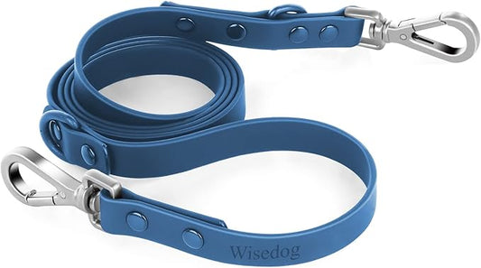 Wisedog Waterproof Dog Leash – 5ft/6ft Adjustable with 2 Hooks & Traffic Handle, Easy to Clean Double Clip Leash for Small, Medium, Large Dogs (Navy,M)
