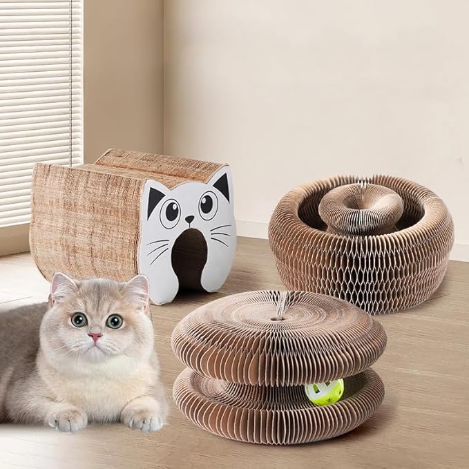Kitty Curls Cat Toy Kurlz, Interactive Scratch Pad, Foldable Accordion,Recyclable Scratcher with Ball (Black)