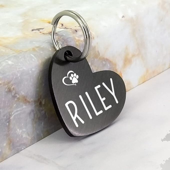 Ultra Joys Dog ID Tag, Custom Dog Tag Personalized Cat Tag, Pet ID Tag, Brushed Stainless Steel Heart Cat Tags Pet Tags Black Small