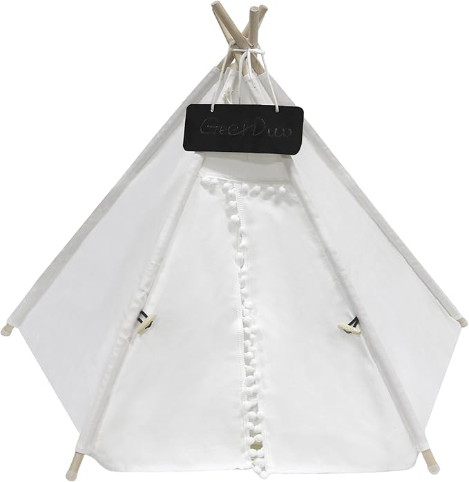 Pet Teepee Tent for Small Dogs or Cats, Protable Puppy Sweet Bed, Dog/Cat House with Thick Washable Cushion(Striped,28in)