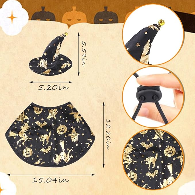 Pet Halloween Costumes Dogs Cats Halloween Witch Pet Costume Cape Hat Halloween Vampire Cloak Wizard Cats Cosplay Clothes Apparel for Small Dogs Cats Halloween Party Decorations