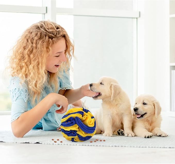 WishLotus Dog Snuffle Ball - Interactive Puzzle Toys for Dogs, Enrichment Feeding Mat Slow Feeder Stress Relief (Yellow+Blue)