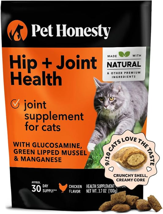 Cat Hip + Joint Health Chews – Crunchy & Creamy Cat Joint Support Supplement - Glucosamine, Chondroitin & Omega-3s – Supports Mobility, Flexibility & Comfort for Indoor & Outdoor Cats (Chicken 30-Day)