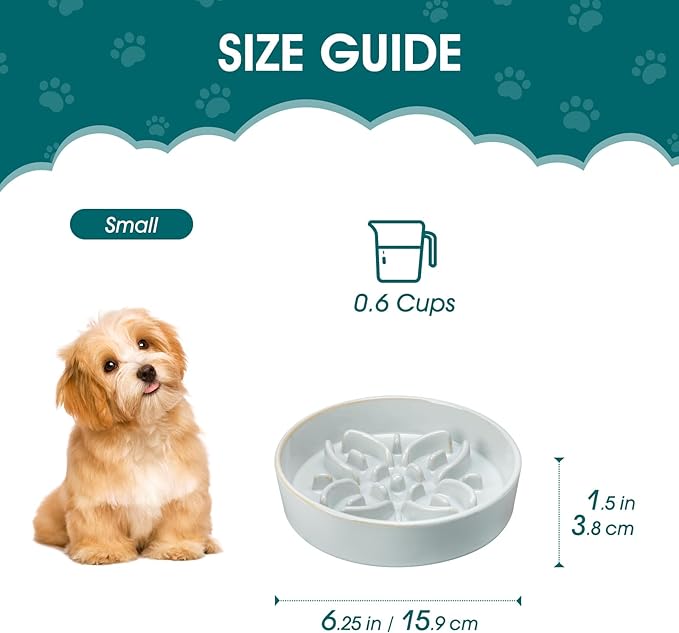 vancasso Ceramic Slow Feeder Dog Bowls, Puzzle Dog Food Bowls with Floral Maze, Anti -Slip Pet Food Dish for Small Breed, 0.6 Cups, Grayish Cyan