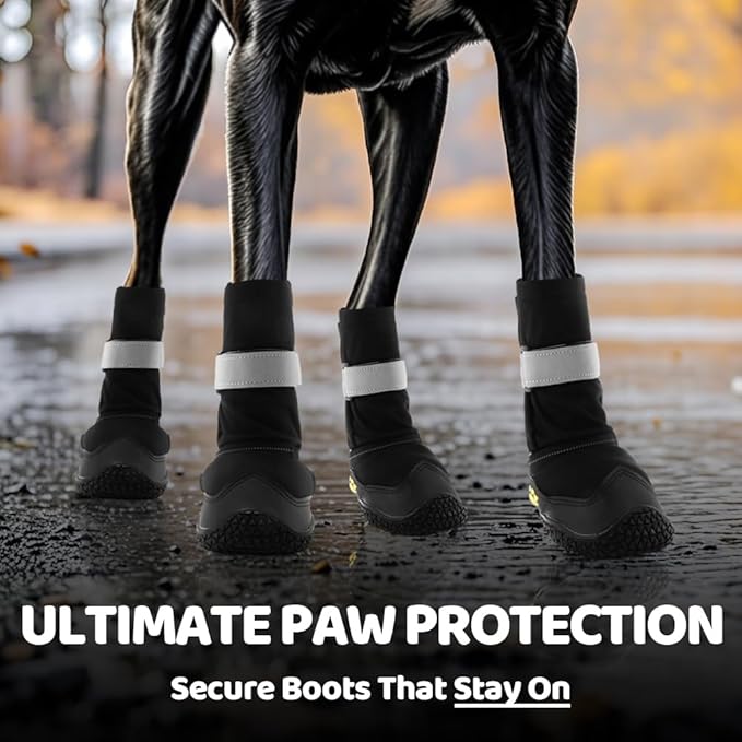 Hcpet Dog Shoes, Dog Boots & Paw Protectors for Winter Snowy Days, Rainy Weather, Outdoor Anti-Slip Sole Dog Booties for Hardwood Floor Black-Leg 6