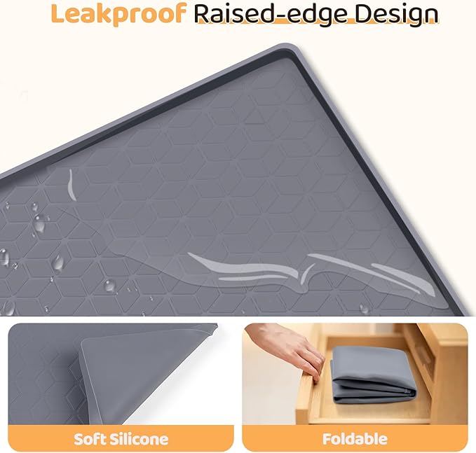 Dog Food Mat, Extra Large 34" x 22" Silicone Pet Feeding Mat with Raised Edge Pet Placemat for Small, Medium, and Large Pets Non-Slip, Easy to Clean (Dark Grey)