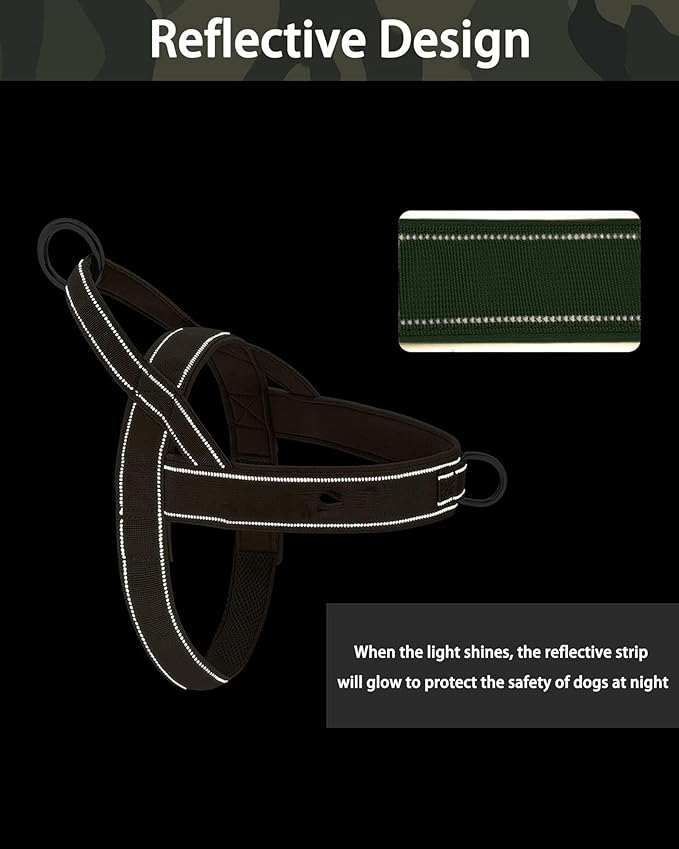 Green No Pull Dog Harness for Small Medium Large Sized Dog, Reflective Escape Proof Adjustable Dog Harnesses with 2 Patch, XL