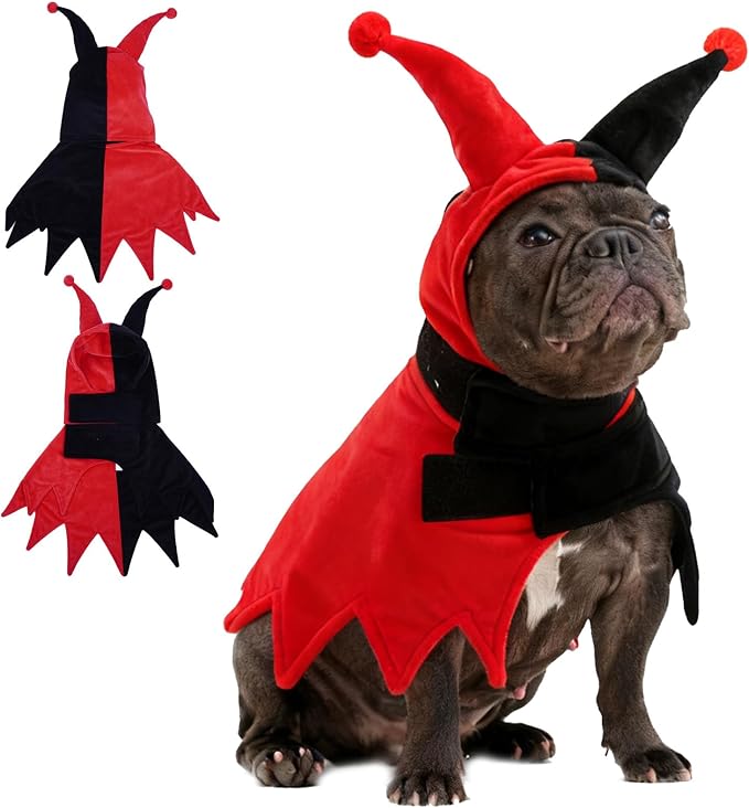 QBLEEV Dog Halloween Costume, Funny Party Circus-Inspired Cosplay with Hood & Cape, Winter Warm Pullover Clothes for Cold Weather, Adjustable Pet Outfit Hoodie for Small Medium Large Dogs