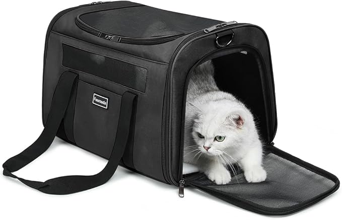 Cat Travel Carrier - Foldable Dog Carrier Bag, Soft-Sided Pet Bag up to 20 Lbs,Pet Carrier Soft-Sided Escape Proof with 4 Ventilated Windows, Airline Approved Travel Puppy Carrier (Black)