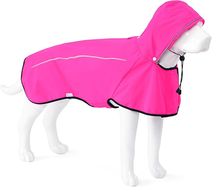 Mile High Life Dog Raincoat, Adjustable Waterproof Pet Rain Jacket, Reflective Hooded Poncho for Small Medium Large Dogs, Lightweight Breathable Pet Rain Coat (Hot Pink,L Chest 26"-33")