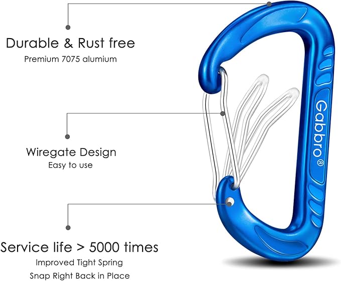 Gabbro Carabiner Clips Heavy Duty, | Wiregate Snap, Screw Locking, Aluminum, Lightweight Caribeener | for Hammock, Hiking, Camping, Water Bottle, Dog Leash Harness, Keychains