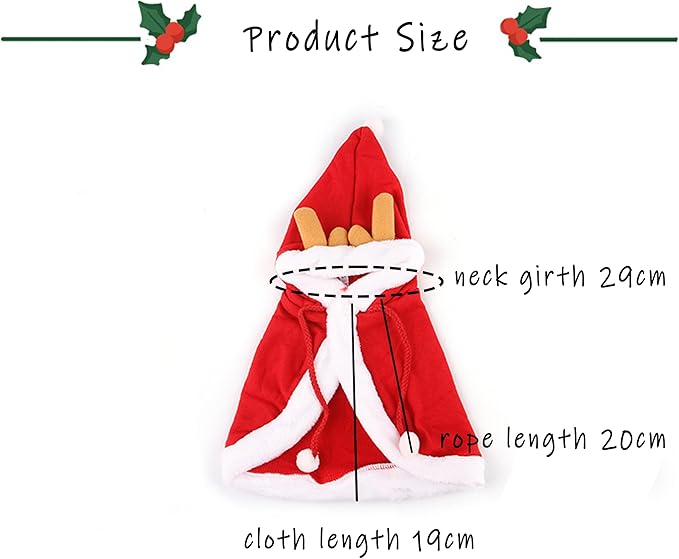 Cat Christmas Costume Reindeer Cloak - Soft Plush Adjustable Cape for Cats & Small Dogs, Warm Holiday Party Dress Up for Xmas Photos, Gift for Pet Lovers