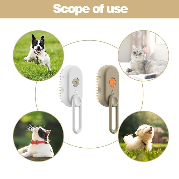 2026 Upgraded 4-in-1 Pet Steam Groomer Brush for Cats & Dogs, Massaging Steam Brush for Shedding Hair Removal, Cleaning & Grooming Comb (Brown)