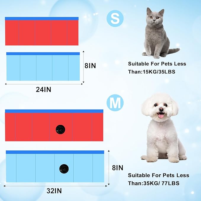 Enenes Foldable Dog Pool 24x8 Inch Portable PVC Pet Swimming Pool & Bath Tub, Collapsible Ball Pit for Indoor/Outdoor Use, Puppy Bath Tub for Dogs, Cats, Puppies
