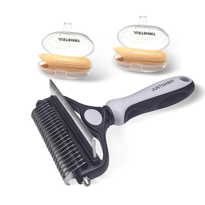 Pet Grooming Set – 1 Brush + 2 Toothbrushes (Soft & Finger) for Dogs & Cats(White)