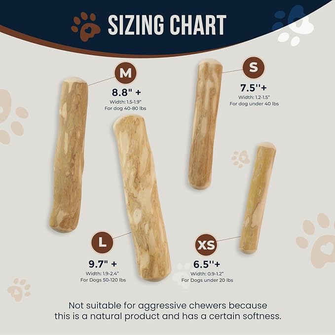 Coffee Wood Dog Chew Stick for Small Dogs, 7.5'', 2 Pack Size S - 100% Natural Chew Toys - Teeth Cleaning, Stress Relief, Dog Health - Organic