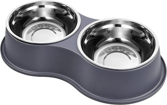 Dog Bowl Double Dog Water and Food Bowl Stainless Steel Bowls with Non-Slip Resin Station, Pet Feeder Bowls for Puppy Medium Dogs Cats