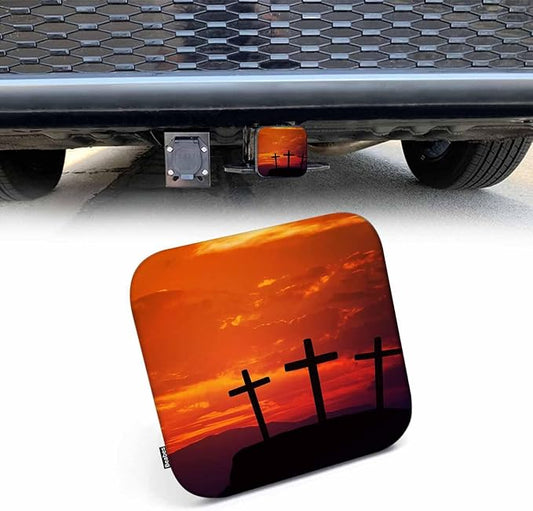 Trailer Hitch Receiver Covers Christian Cross Hitch Cover Protector, Jesus Christ Cross Mountain Sunset 2" Inch Tow Rear Hitch Tube Cover Plug Cap for Pickup Trucks Cars SUVs Sedans Tractors