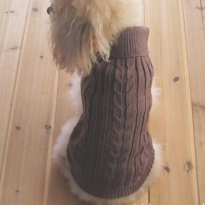 Tangpan Turtleneck Classic Straw-Rope Pro Pet Dog Sweater Apparel (Brown,L)