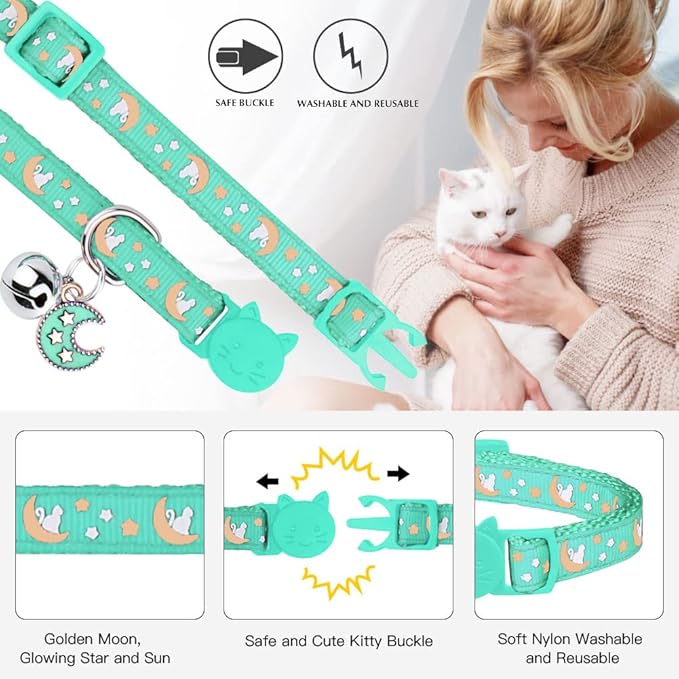 2Pcs Breakaway Cats Collars Cat Collars for Boy & Girl Cats Adjustable Kitten Collars with Bell,Black+Teal