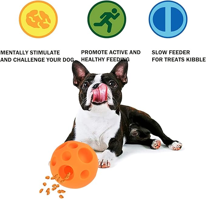 Evan Dog Toy Balls, 5 Inch Treat Tricky Ball Food Dispensing Toys Tricky Fun Interactive Dog Toy Food Dispenser Toy Puzzle Toy Ball Dog Chew Toys Ball for Large Medium Slow Feeder Dog Bowls（Orange）