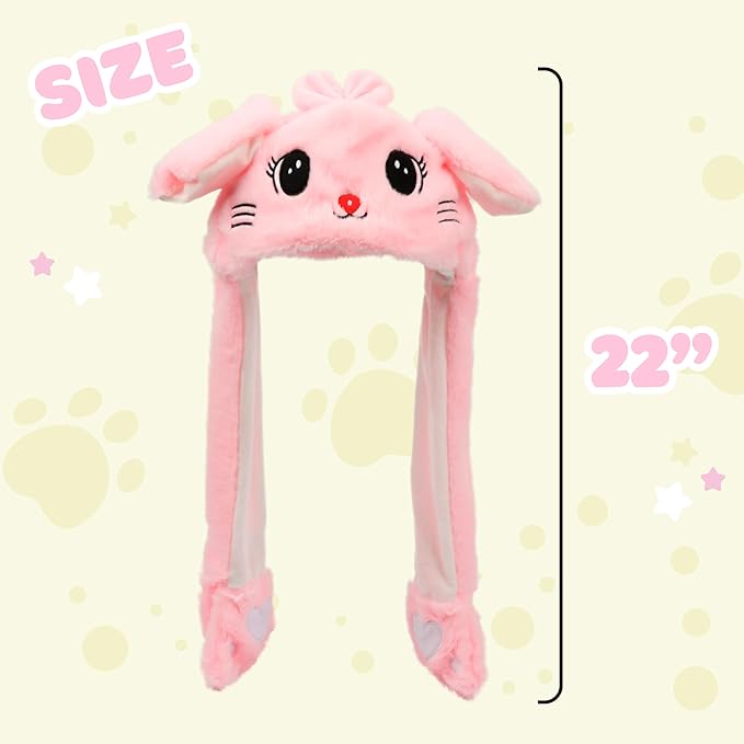 Animal Hat with Ears Moving Jumping Pop Up Beating Hat Plush Holiday Cosplay Dress Up Funny Gift for Kids