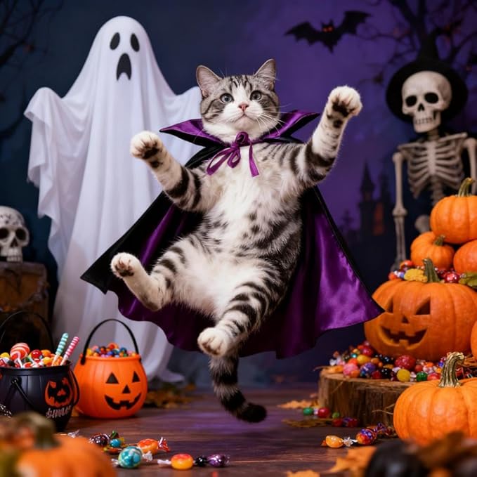 Halloween Pet Costume Premium Cape for Cats and Small Dogs - Adjustable Vampire Cloak, Wizard & Witch Cosplay Outfit with Secure Tie-good cat halloween costumes Closure for Halloween,Christmas（purple）