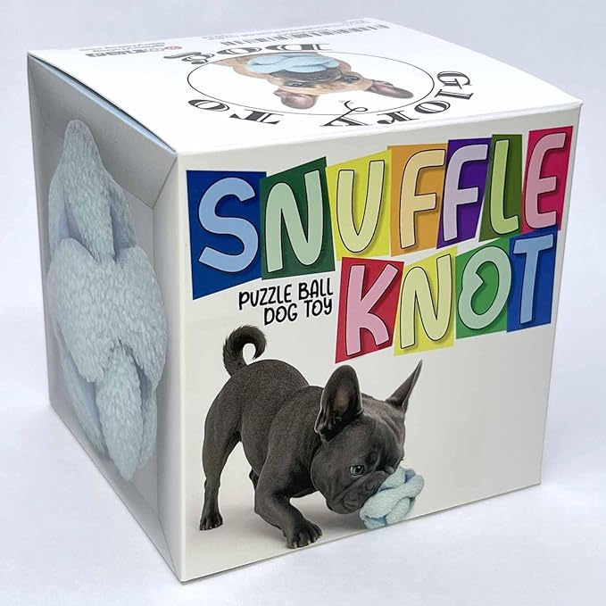 Glory To Dog Blue Snuffle Knot Interactive Dog Toy 4” Puzzle Ball with 8 Squeakers & Crinkle – Treat Hiding Enrichment Toy for Puppy & Small Breed Dogs – Durable Plush Sensory Play & Stimulation