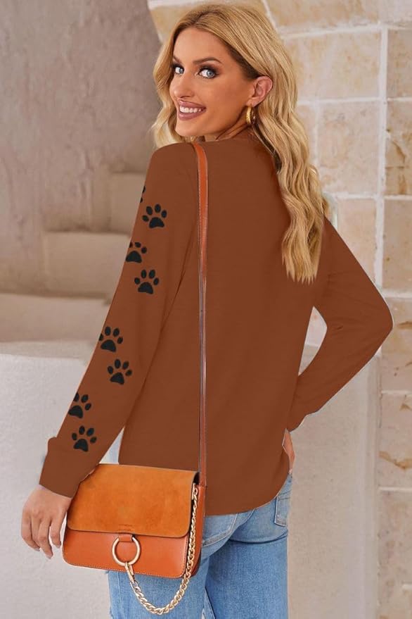 JINTING Cat Shirts for Women - Loose Fit Lightweight Long Sleeve Graphic Tee Fall Printed Crewneck Blouse Casual Tops