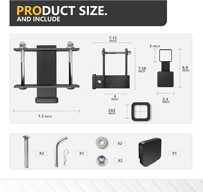 RV Bumper Hitch Receiver, 2 inch Tow Hitch Trailer Fits 4" x 4" Square Rear Beams, 3500 LBS Capacity Towing Adapter Openning for Camper Cargo Carrier Bike Racks RV Tire Carrier Ball Mounts