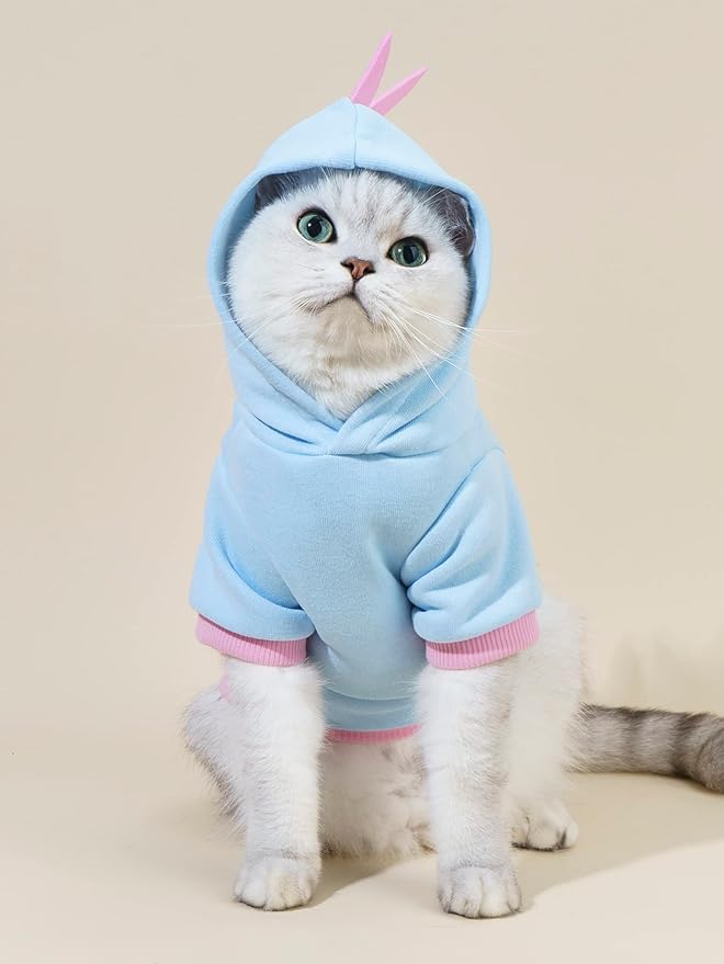 QWINEE Dinosaur Hoodie Warm Jacket Christmas Halloween Costume Clothes for Puppy Kitten Small Medium Dogs Cats Baby Blue Medium