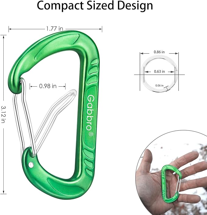 Gabbro Carabiner Clips Heavy Duty, | Wiregate Snap, Screw Locking, Aluminum, Lightweight Caribeener | for Hammock, Hiking, Camping, Water Bottle, Dog Leash Harness, Keychains