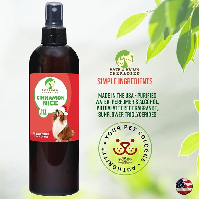 Showseason Animal Products Bath & Brush Therapies® Pet Cologne Cinnamon Nice For Dogs 12.5 oz | Long-Lasting Odor Eliminator | Paraben-Free | Biodegradable & Non-Toxic | Made in USA