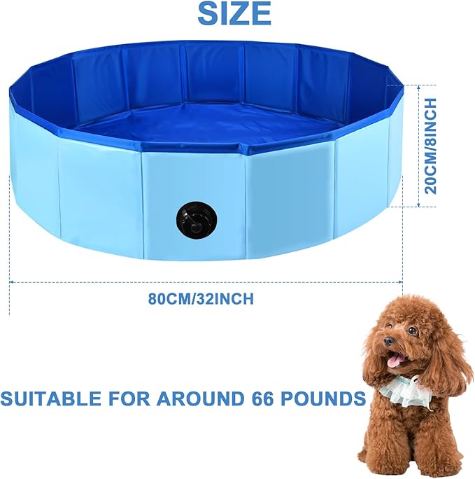 Enenes Portable Dog Bathtub, 32'' x 8'' Foldable Pet Swimming Pool, Plastic Dog Pool Bathing Tub Indoor Sand Pit Collapsible Ball Pit for Dogs Puppies(Blue, Medium)