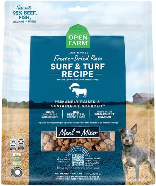 Open Farm Freeze Dried Raw Dog Food, Humanely Raised Meat Recipe with Non-GMO Superfoods and No Artificial Flavors or Preservatives (3.5 Ounce (Pack of 1), Surf & Turf Recipe)