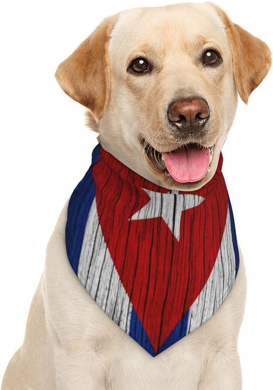 Wooden Texture Cuban Flag Dog Bandana Scarf Triangle Bibs Pet Accessories Cat Kerchief