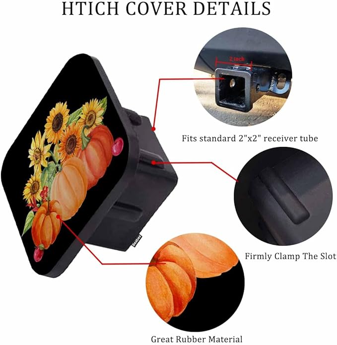 Pumpkin Trailer Hitch Covers Autumn Pumpkins Sunflowers Heavy Duty Receiver Tube Cover 2 Inch, Towing Hitch Plug Covers Hitch Caps for RVs SUVs Trucks and Cars
