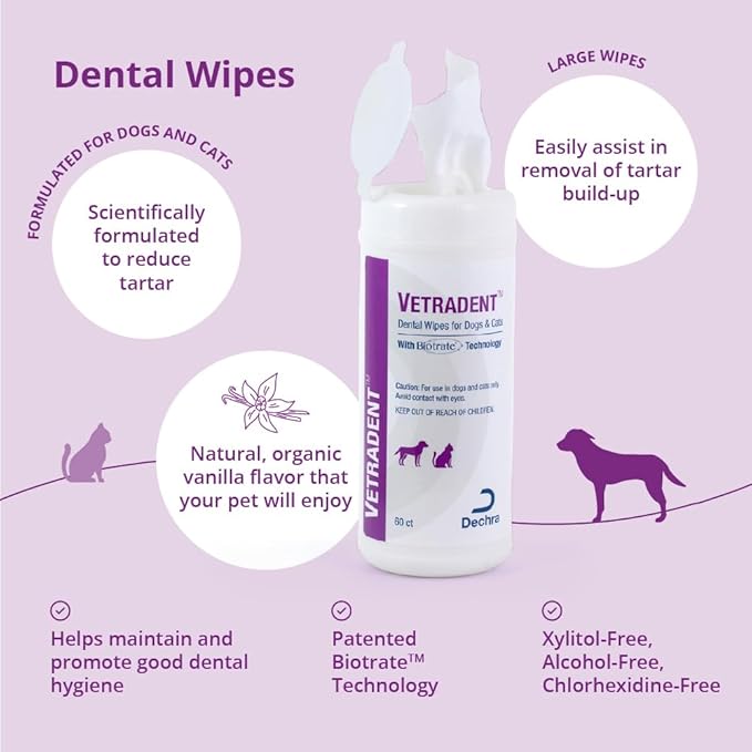 Vetradent Dental Wipes for Dogs and Cats, 60ct
