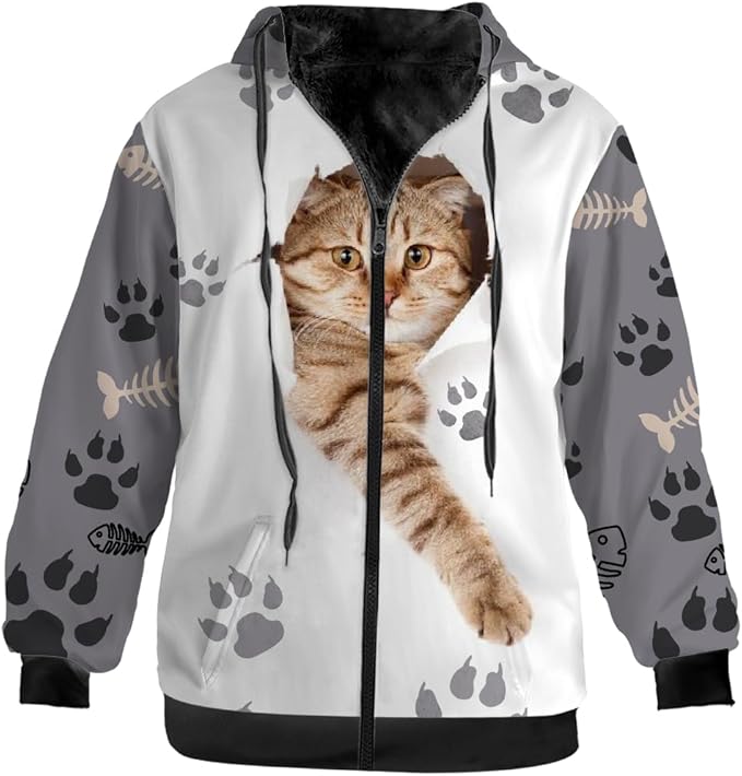 Cat Jacket for Men Women Paw Coat Hoodied Sweatshirts Zip Up Hoodies