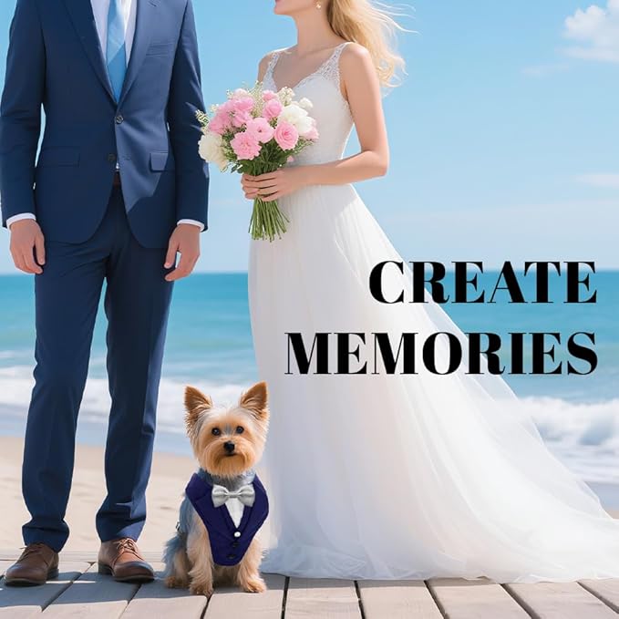 AVERYDAY XS Pet Tuxedo Harness, Wedding Costume Outfit for Small Dogs, Slim Cats and Tiny Pets with 8.3" Neck, 13-14.6" Chest, 10" Max Head Girth, Formal Suit Costume for Mini Breeds