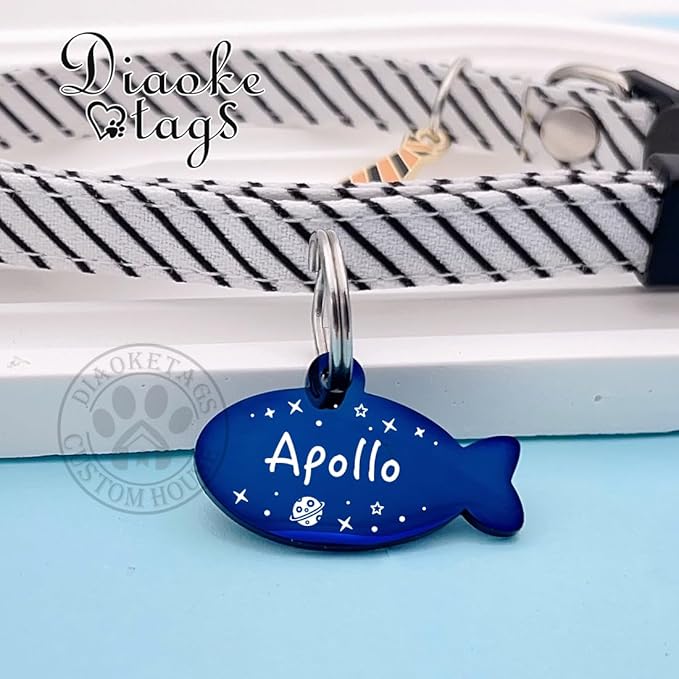 Stainless Steel Cat ID Tag Personalized Pet Tags with up to 4 Lines of Custom Text, Small Pet Mini Dog Cat Tag Lightweight, Engraved on Both Sides, Multiple Patterns Colors Size Options (Star)