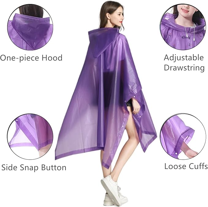 Rain Poncho Raincoats for Adults Reusable - 2-5 Pack EVA Waterproof Rain Coat with Hood, Rain Gear for Women Men