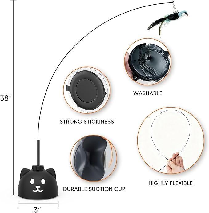 Interactive Cat Toys for Indoor Cats Automatic Electric Flying Bird Feather Cat Toy - Best Kitten & Adult Cat Enrichment Toy Stick-on Hanging Electric Kitty Toys for Bored Cats