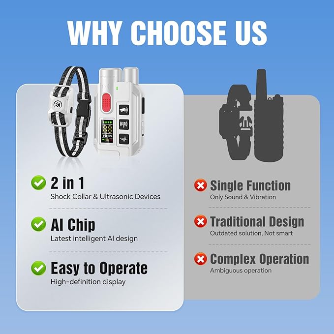 Dog Shock Collar with Remote – 3300ft Range, Waterproof & Rechargeable, Adjustable Beep, Shock, Vibration & Ultrasonic Modes, Dog Training Collar for Obedience & Behavior Control, White