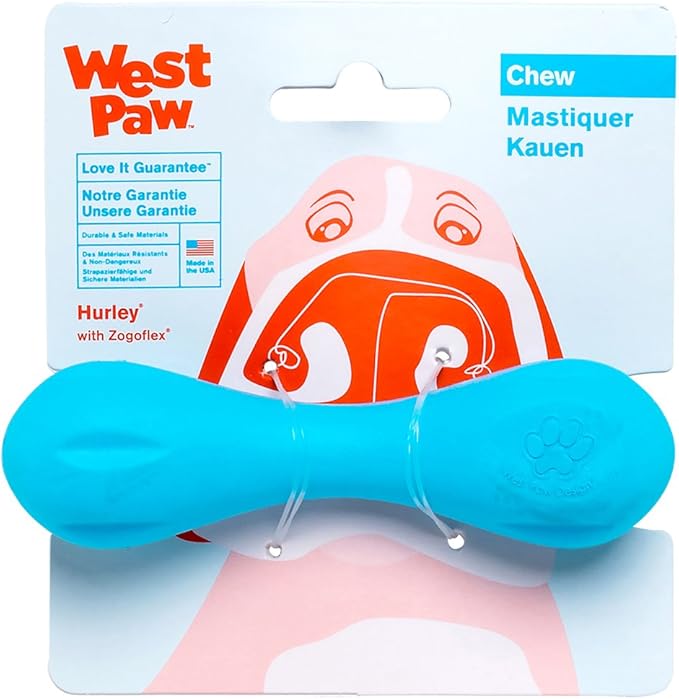 WEST PAW Zogoflex Hurley Dog Bone Chew Toy – Floatable Pet Toys for Aggressive Chewers, Catch, Fetch – Bright-Colored Bones for Dogs – Recyclable, Dishwasher-Safe, Non-Toxic, X-Small, Aqua