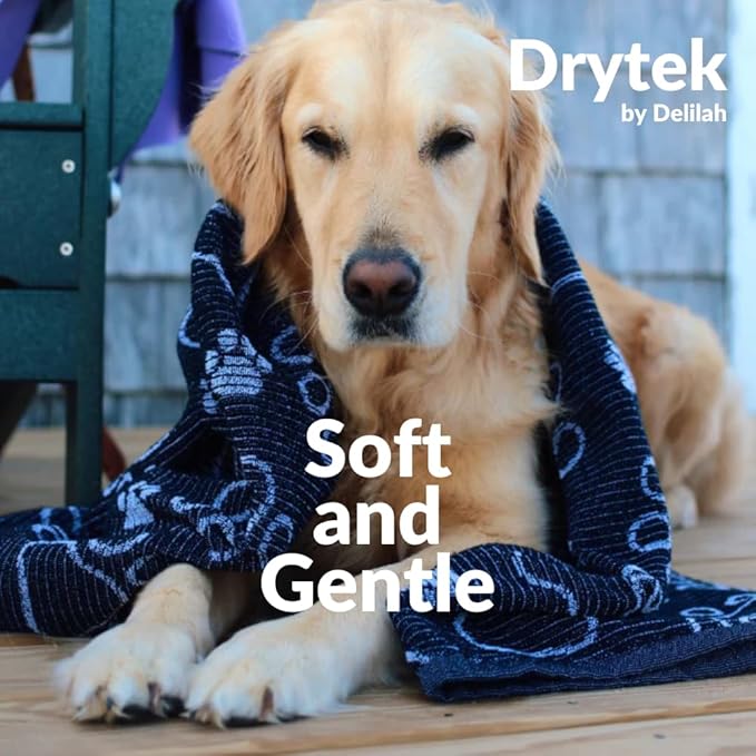 Delilah Home Drytek High Performance Dog Towel, Dries 4X Faster, Luxuriuouly Soft, and Made from Recycled Botlles, 30-inch by 54-inch, Large (Navy)