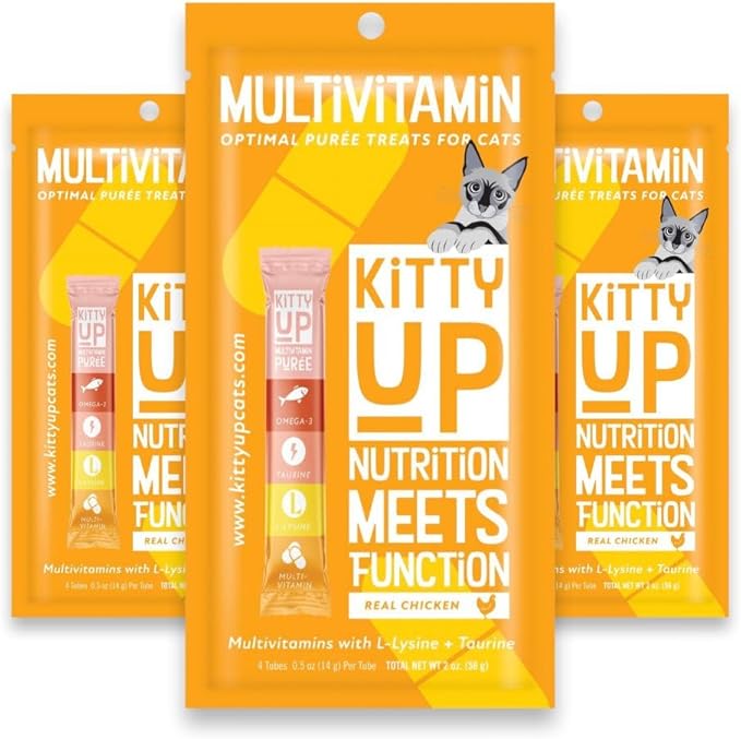 Kitty Up Lickable Cat Treats - All Natural Chicken Puree Tubes with Lysine & Taurine | Grain-Free Wet Treats for Indoor Cats & Kittens (12 Pack)