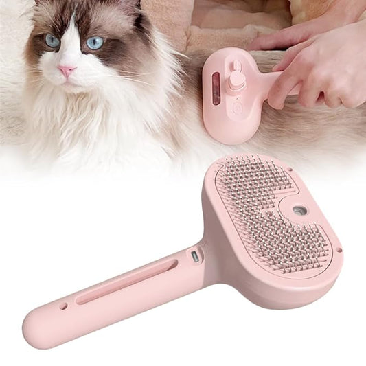 Pet Spray Hair Removal Comb, 2025 New Pet Steam Brush for Dog Cat, Steam Brush for Shedding Grooming, Water Steamy for Long Short Haired Pets, Portable Anti-Static Cat Steamy (Pink)