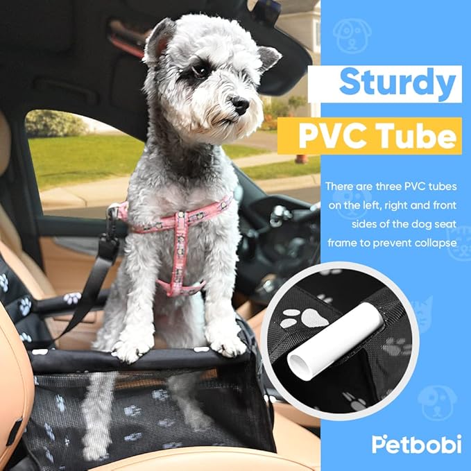 Petbobi Pet Reinforce Car Booster Seat for Dog Cat Portable and Breathable Bag with Seat Belt Dog Carrier Safety Stable for Travel Look Out,with Clip on Leash with PVC Tube (Foot)