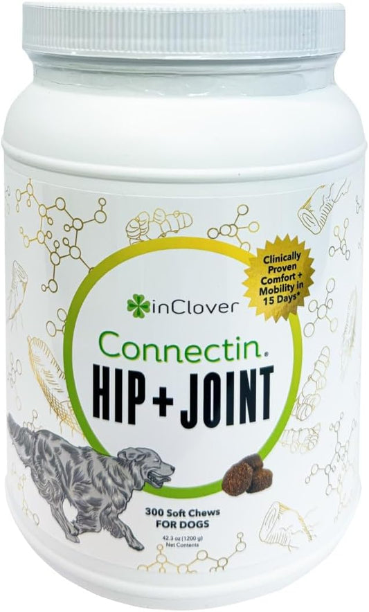 InClover Connectin Natural Hip & Joint Supplement for Dogs with Glucosamine, Chondroitin & Hyaluronic Acid - Soft Chew for Dog Mobility, Comfort & Active Lifestyle Support, 300 Count